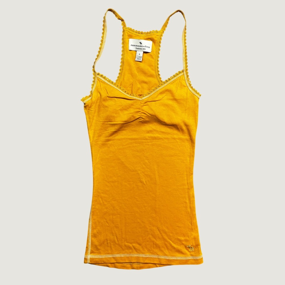 Abercrombie & Fitch Y2k Small Cami Mustard Yellow Lace Trim Racerback Tank Top